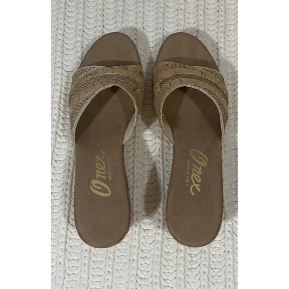 Onex Blanche Linen Stones Cork Wedge Sandals Shoes Made in Italy Womens 11 - Picture 6 of 13